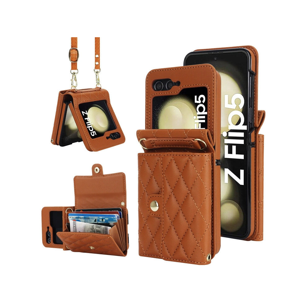 Compatible Gift Samsung Galaxy Z Flip5 Crossbody Accordion Card Holder Phone Case (Brown):For Samsung Galaxy Z Flip5 Brown 5909177285492
