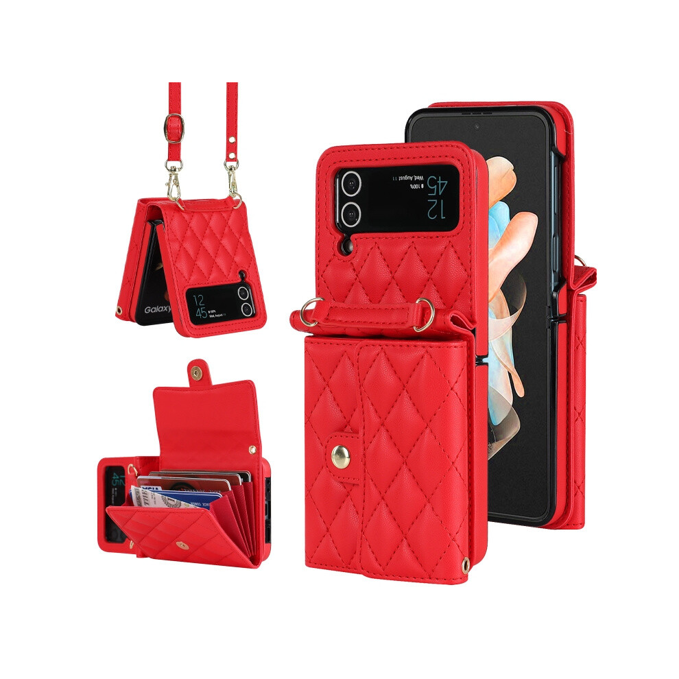 Compatible Gift Samsung Galaxy Z Flip3 Crossbody Accordion Card Holder Phone Case (Red):For Samsung Galaxy Z Flip3 Red 5909177285416