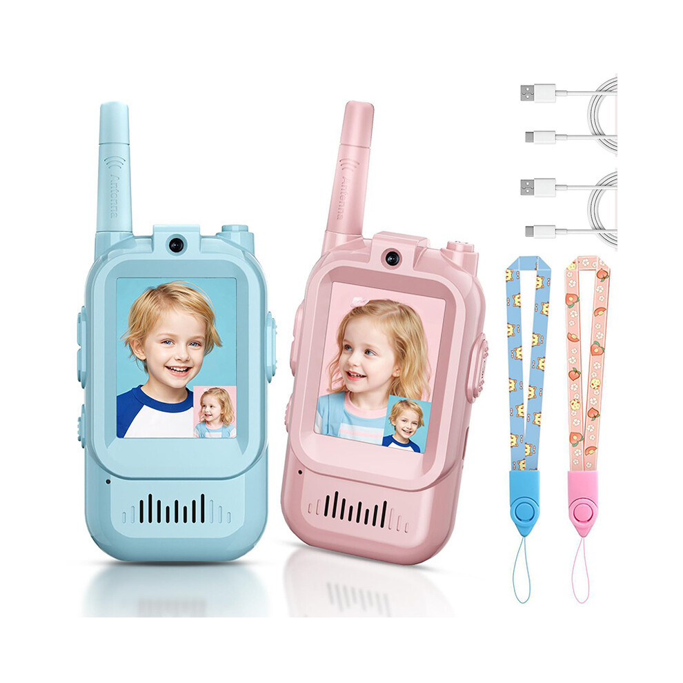 (+Pink) 2Pcs Video Walkie Talkies For Kids Camping Hiking Face Time Video Walkie Talkie Blue/Pink 110691687449