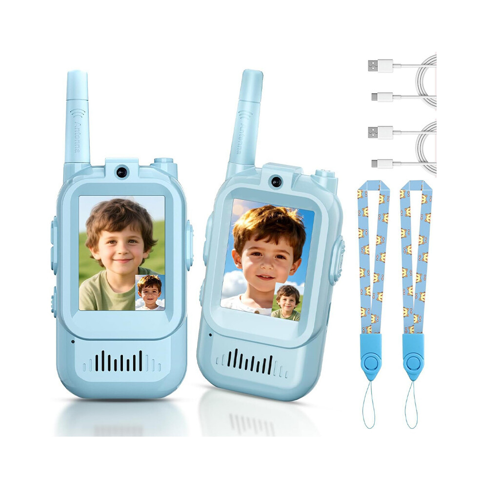 (Blue+Blue) 2Pcs Video Walkie Talkies For Kids Camping Hiking Face Time Video Walkie Talkie Blue 110691687456