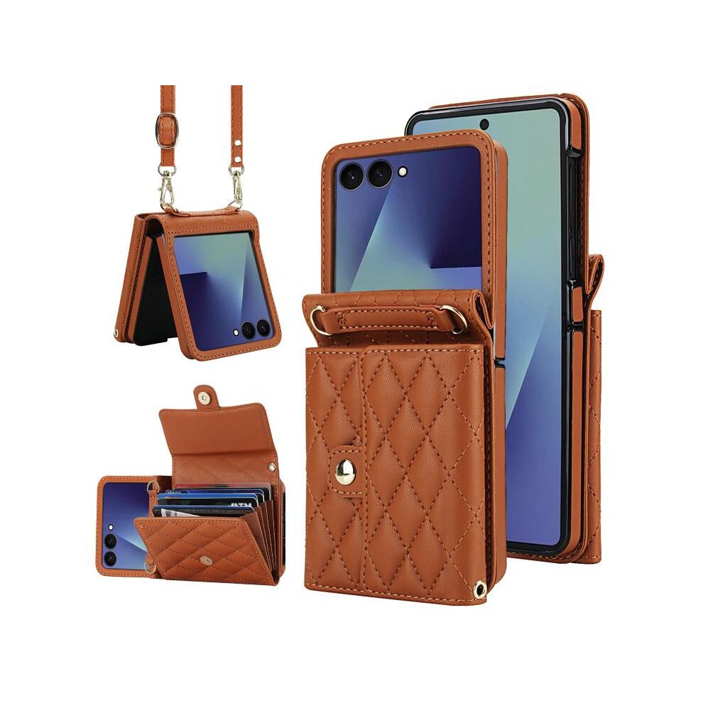 Compatible Gift Samsung Galaxy Z Flip7 5G Crossbody Accordion Card Holder Phone Case (Brown):For Samsung Galaxy Z Flip7 5G Brown 5909177285485