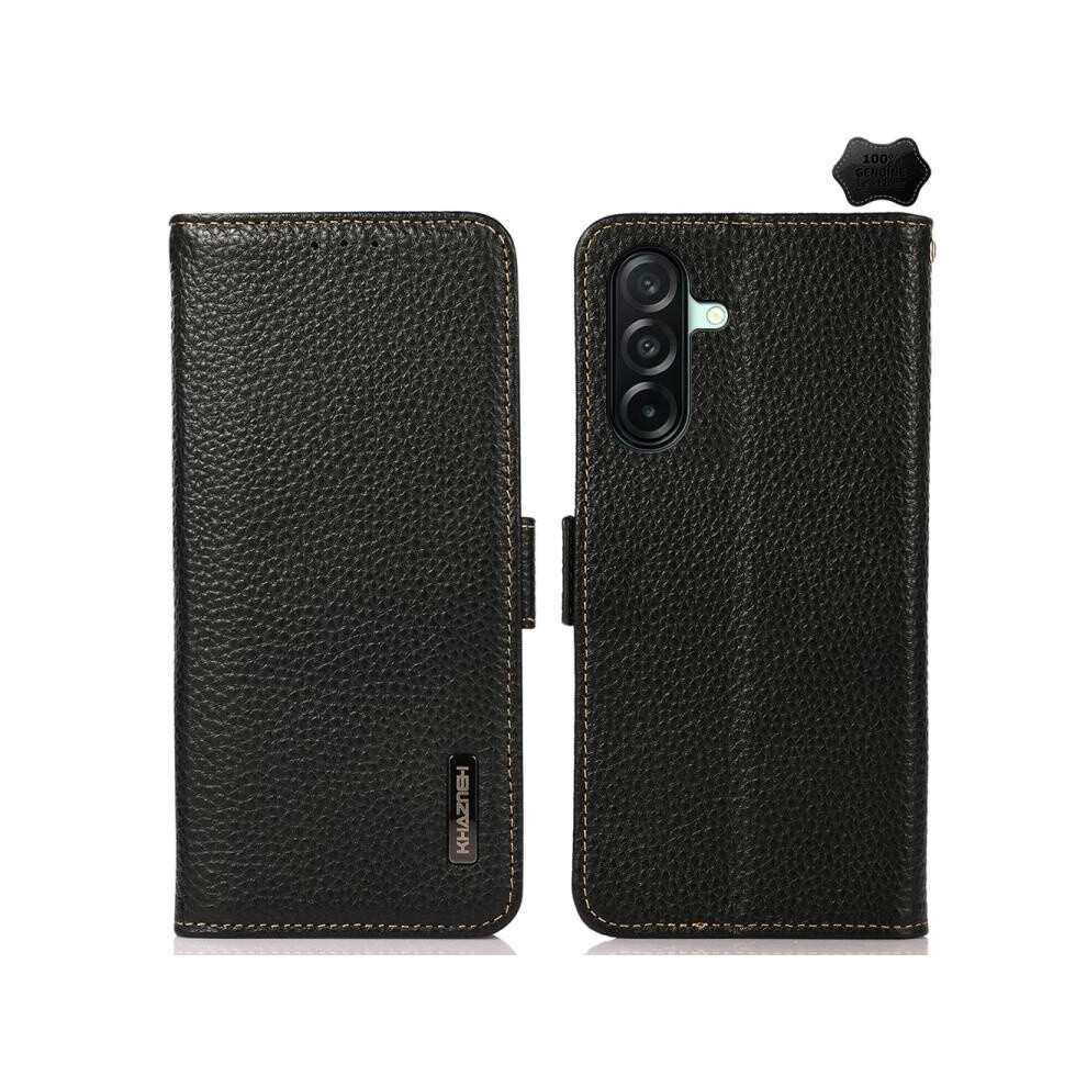 Khazneh Genuine Leather Side-Suction Litchi Texture Rfid Anti-Theft Case Compatible Gift Samsung Galaxy A27 5G (Black):For Samsung Galaxy A27 5G Black 6917477158216