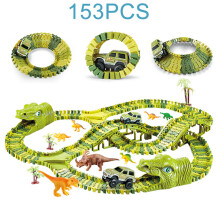 153Pcs Dinosaur Railway Car Track Racing Track Toys Set Bend Flexible Race Track Flash Light Car Educational Toys for Kids Gift