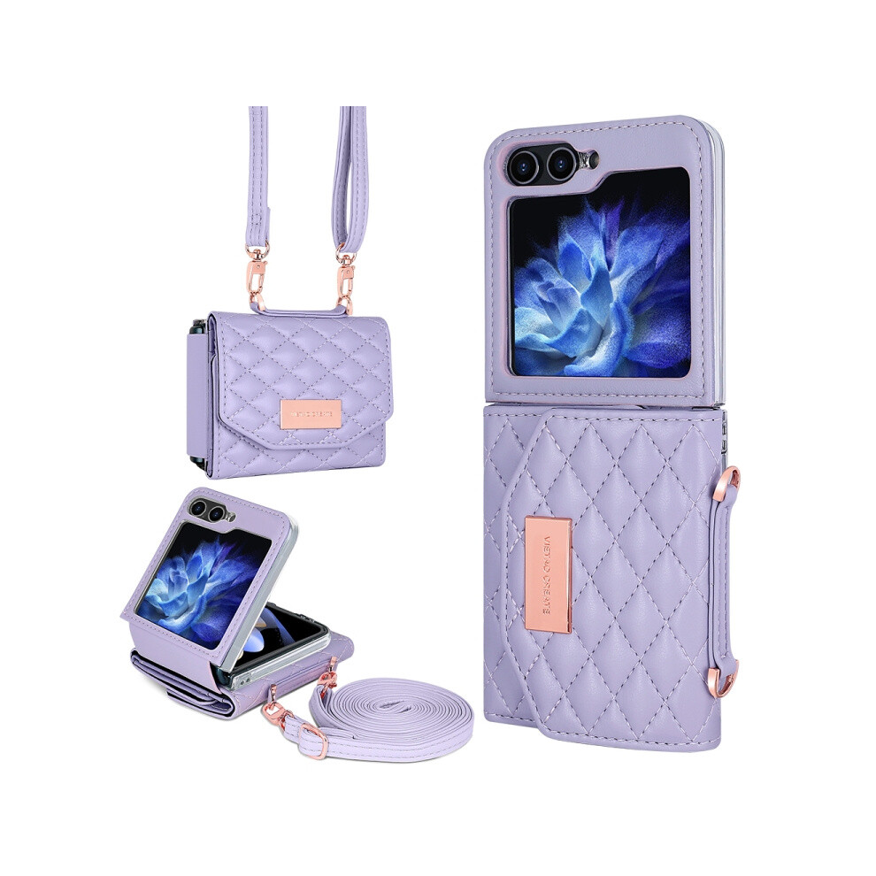 Vietao Chanel-Style Wallet/Phone Case With Long Strap (Purple) Compatible Gift Samsung Galaxy Z Flip5:for Samsung Galaxy Z Flip5 Purple 4553314204016