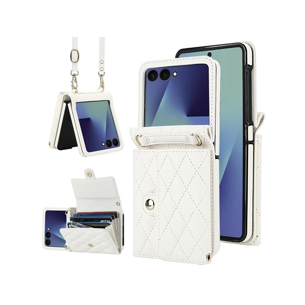 Compatible Gift Samsung Galaxy Z Flip7 5G Crossbody Accordion Card Holder Phone Case (White):For Samsung Galaxy Z Flip7 5G White 5909177285430