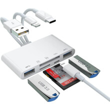[Apple MFi Certified] 5-in-1 iPhone Memory Card Reader, USB OTG Adapter & SD/TF Card Camera Viewer for iPhone/iPad/PC/Android/Camera/USB C & A Devices