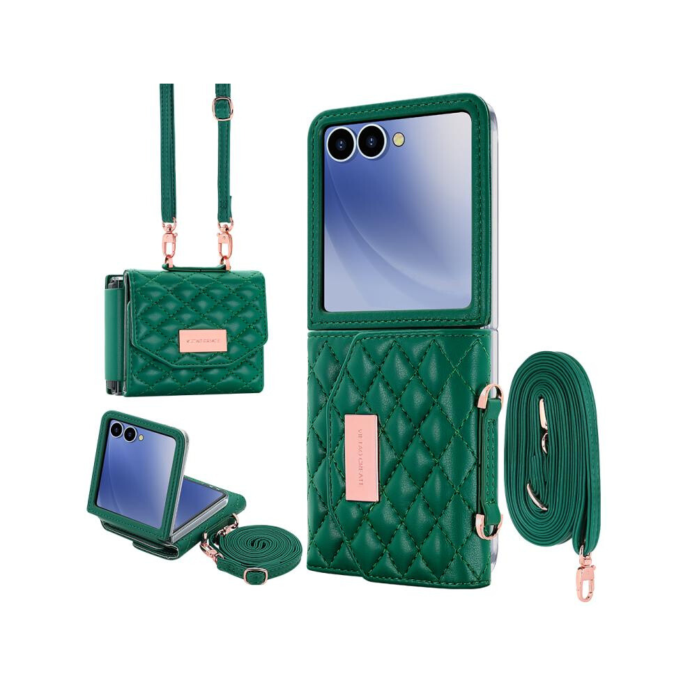 Compatible Gift Samsung Galaxy Z Flip7 5G Vietao Rhombic Texture Wallet Pu Phone Case With Long Lanyard(Green):For Samsung Galaxy Z Flip7 5G Green 4553314203903