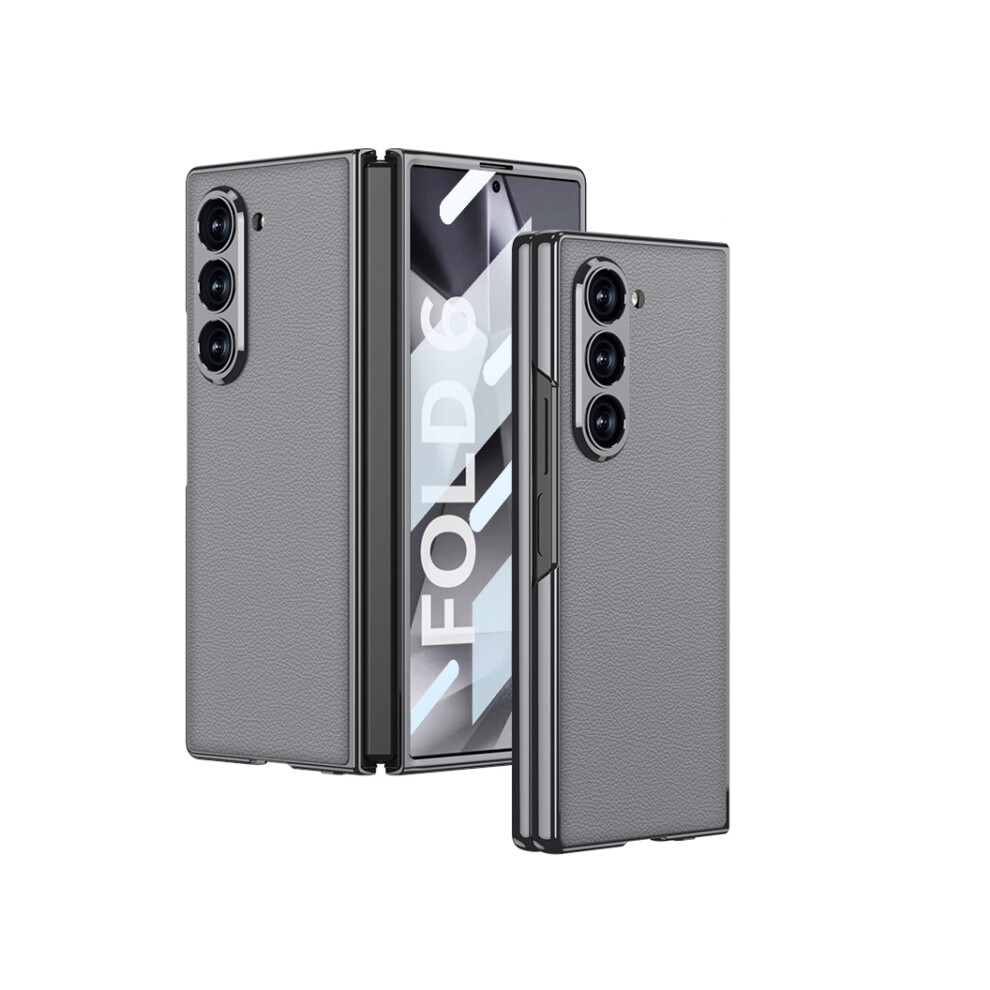 Gkk Integrated Electroplated Leather Phone Case Compatible Gift Samsung Galaxy Z Fold6 (Cold Mountain ):For Samsung Galaxy Z Fold6 Gray 5909177285591