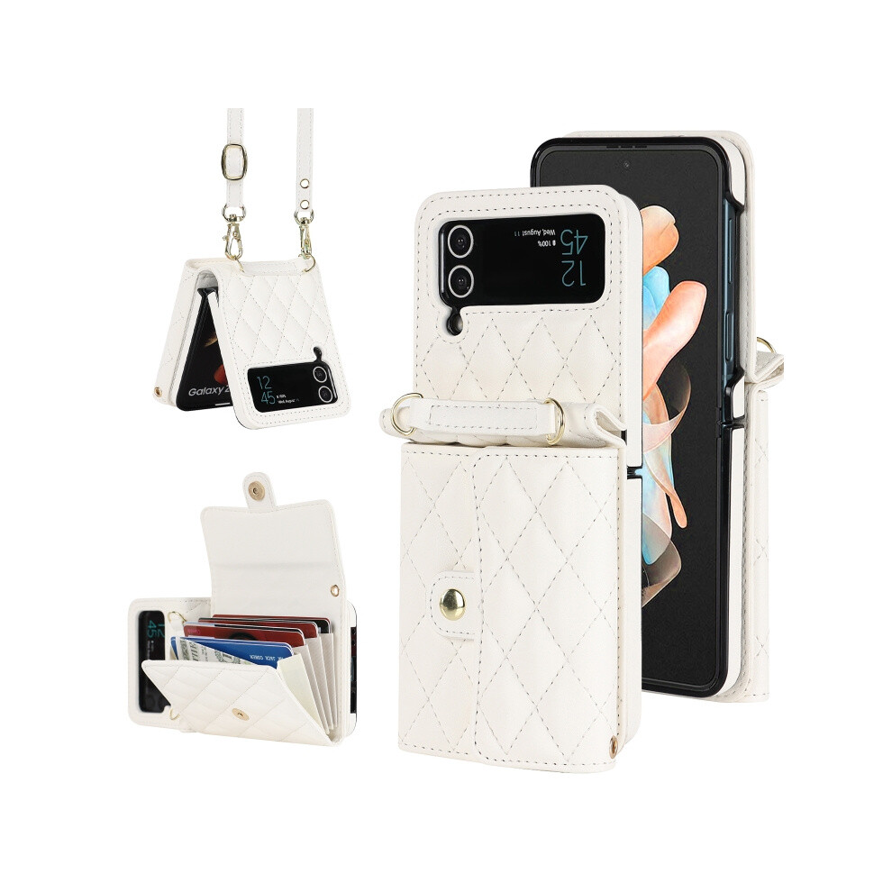Compatible Gift Samsung Galaxy Z Flip3 Crossbody Accordion Card Holder Phone Case (White):For Samsung Galaxy Z Flip3 White 5909177285461
