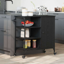 vidaXL Kitchen Trolley Black Oak 87.5 x 39 x 84.5 cm Engineered Wood