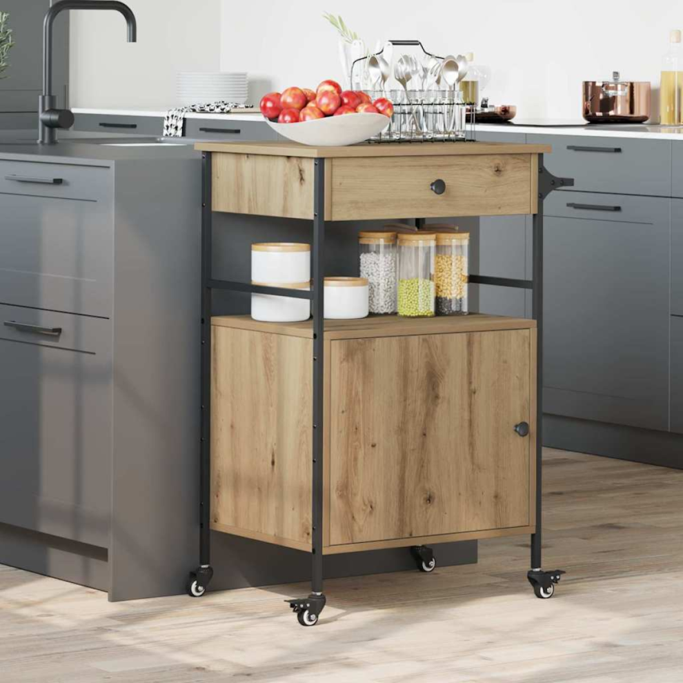 Vidaxl Kitchen Trolley Artisan Oak 56 X 43 X 89.5 Cm Engineered Wood, Brown - Image 2