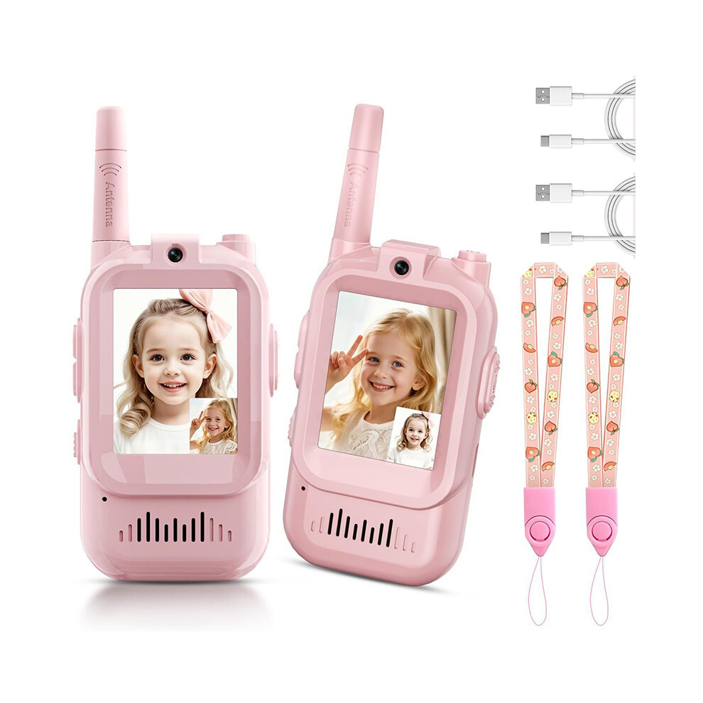 (Pink+Pink) 2Pcs Video Walkie Talkies For Kids Camping Hiking Face Time Video Walkie Talkie Pink 110691687463