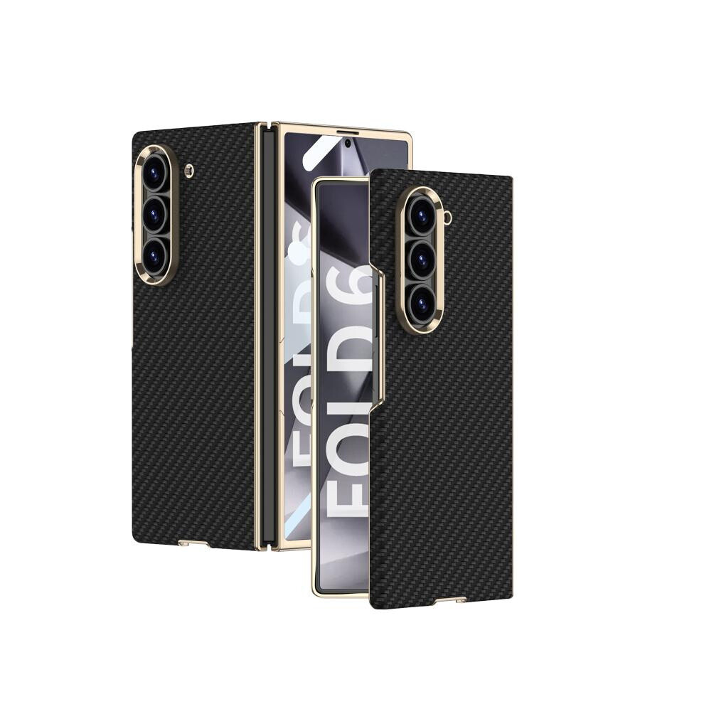 Gkk Integrated Electroplated Vegan Leather Curved Phone Case (Carbon Fiber) Compatible Gift Samsung Galaxy Z Fold6:for Samsung Galaxy Z Fold6 6917477158407