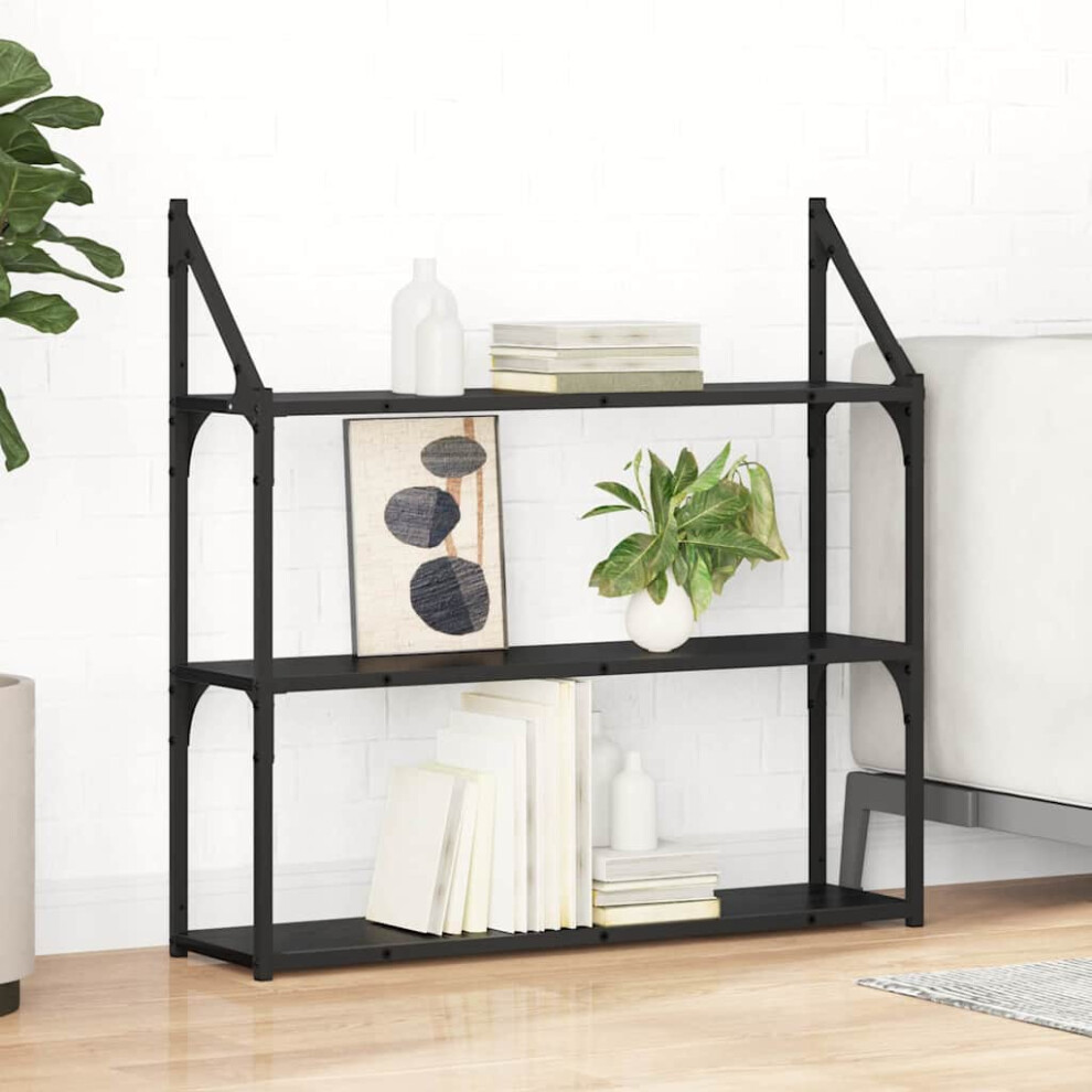 VIDAXL Black Oak Wall Shelf 80cm 3 Shelf - Image 2