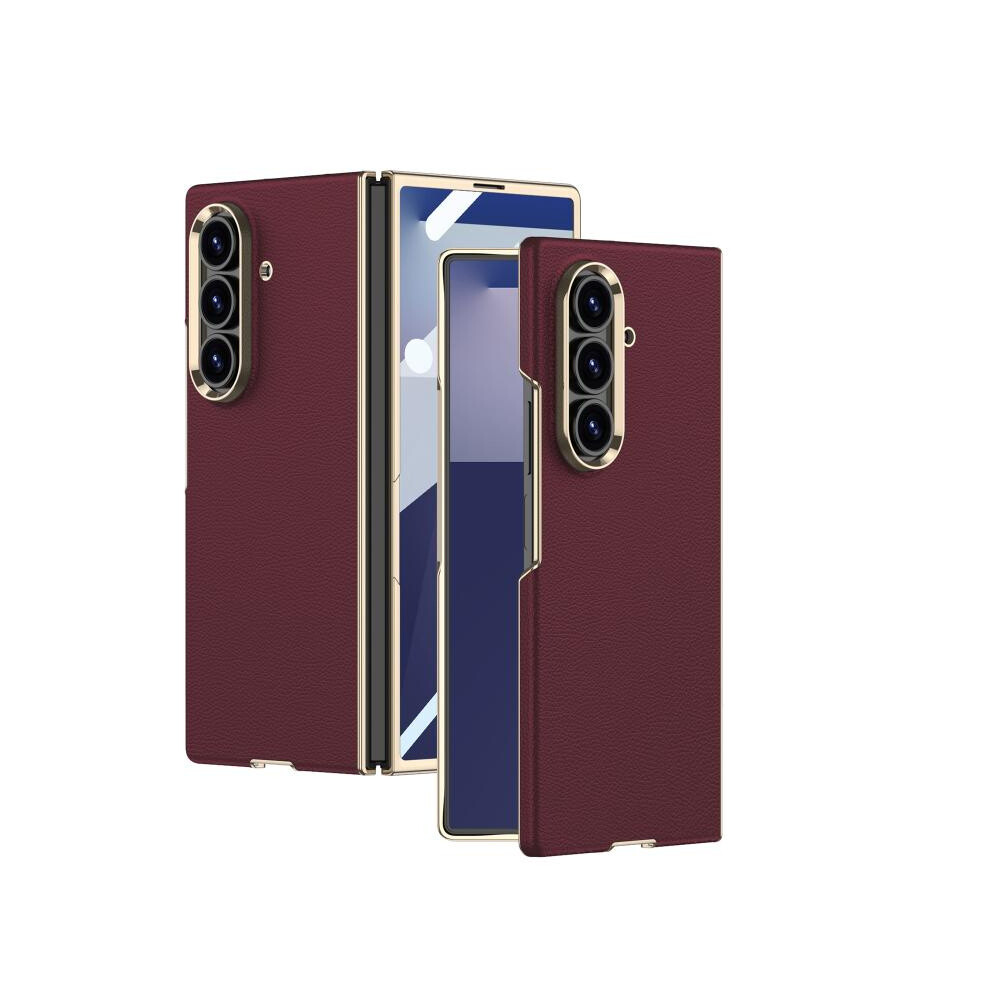 Gkk Integrated Electroplated Vegan Leather Curved Phone Case Compatible Gift Samsung Galaxy Z Fold7 5G (Scarlet ):For Samsung Galaxy Z Fold7 5G Red 6917477158384