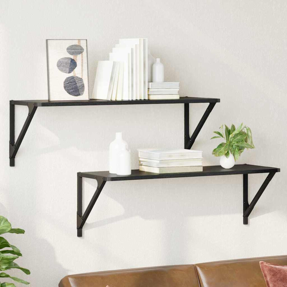 vidaXL Wall Shelf Set of 2 - Black Oak - 80 x 25cm - Image 2