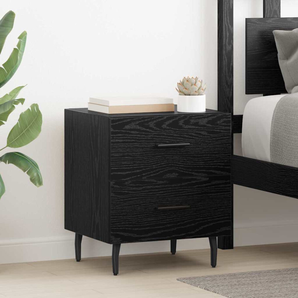 Vidaxl Bedside Cabinet With Drawer 2 Pcs Oak 40 X 35 X 47.5 Cm Black