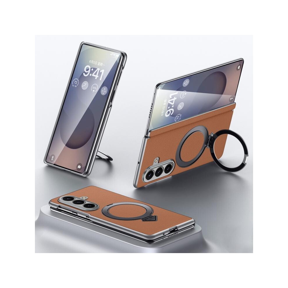 Compatible Gift Samsung Galaxy Z Fold7 5G Sulada Top Leather Magsafe Magnetic Holder Phone Case(Brown):For Samsung Galaxy Z Fold7 5G Grain/Brown 5908487390704