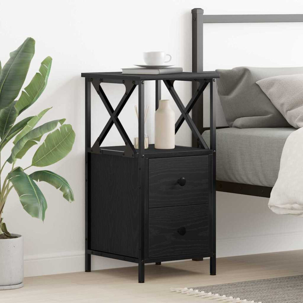 Vidaxl Bedside Cabinet Oak 34 X 35.5 X 70 Cm Engineered Wood Black