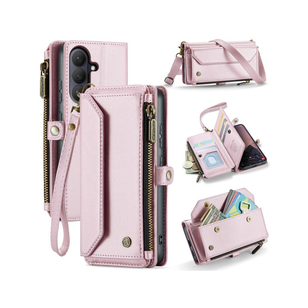 Compatible Gift Samsung Galaxy S26+ 5G Caseme C36 Card Slots Zipper Wallet Rfid Anti-Theft Leather Phone Case(Pink):For Samsung Galaxy S26+ 5G Pink 8303483115486
