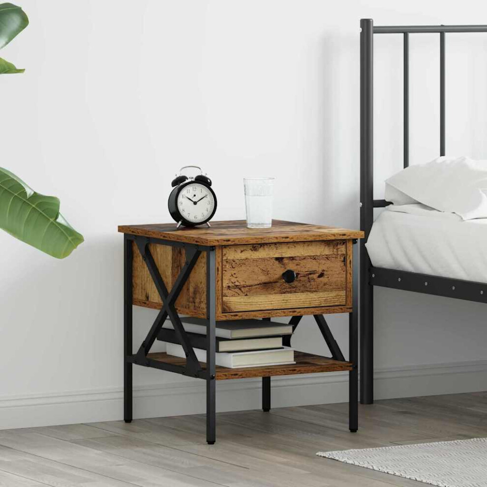 Vidaxl Bedside Cabinet With Drawer Old Wood 40 X 42 X 45 Cm