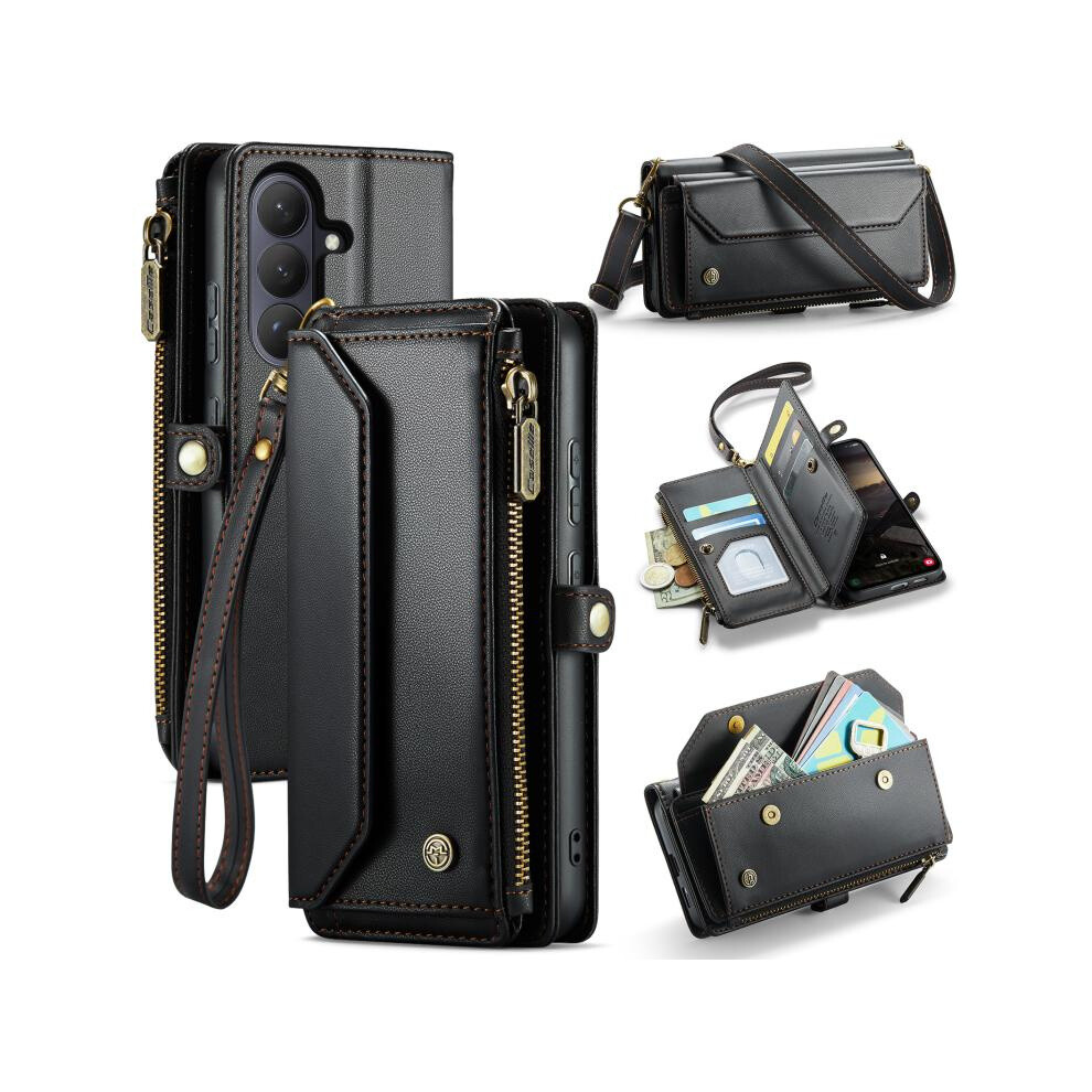 Compatible Gift Samsung Galaxy S26+ 5G Caseme C36 Card Slots Zipper Wallet Rfid Anti-Theft Leather Phone Case(Black):For Samsung Galaxy S26+ 5G Black 8303483115394