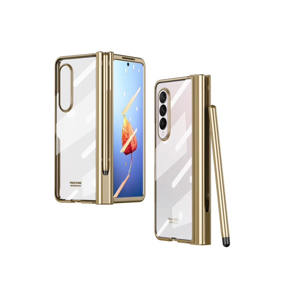 Full-Coverage Electroplated Phone Case Compatible Gift Samsung Galaxy Z Fold4 With Pen Slot And Screen Protector ().:En Gold/Golden 3225532136080