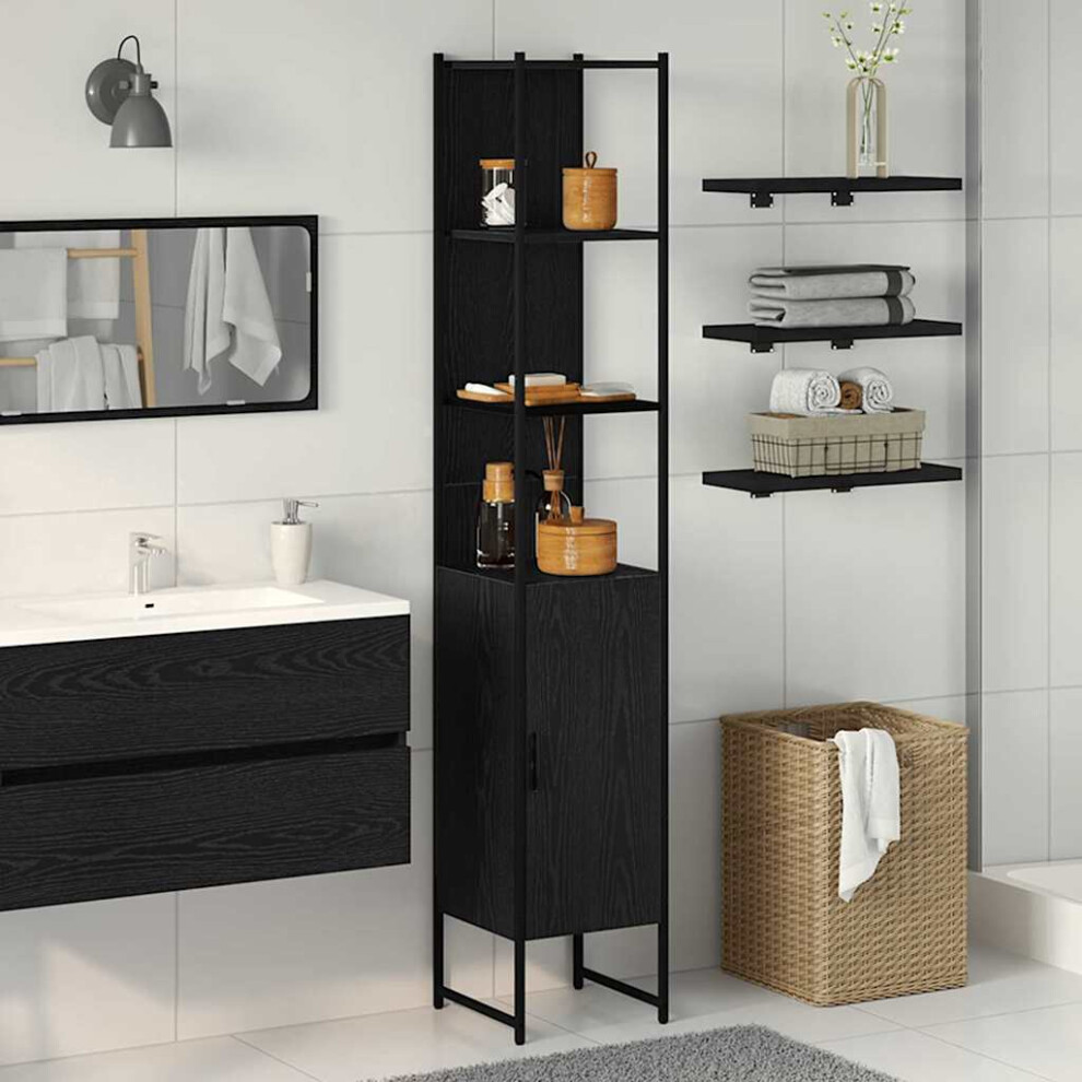 Vidaxl Bathroom Cabinet Oak 33 X 33 X 185.5 Cm Engineered Wood Black