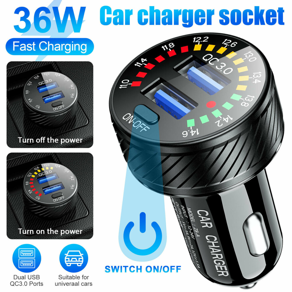 36W Car Cigarette Lighter Socket Dual Usb Fast Charger Power Led Adapter Outlet 110691656155