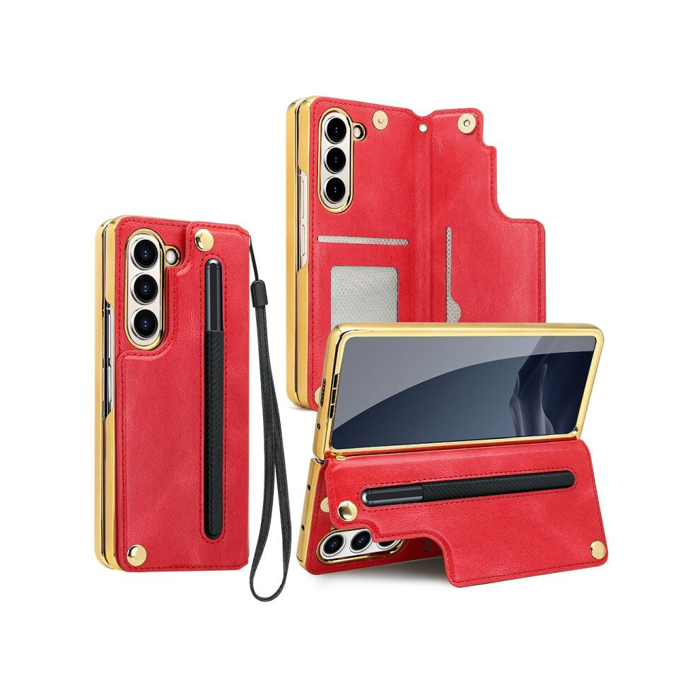 Compatible Gift Samsung Galaxy Z Fold7 Vietao Film Integrated Folding Holder Flip Pu Phone Case(Red):For Samsung Galaxy Z Fold7 Red 7634938128074