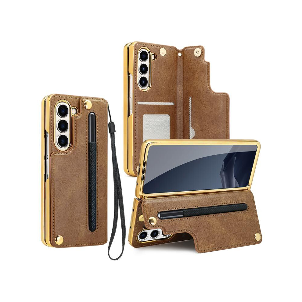 Compatible Gift Samsung Galaxy Z Fold7 Vietao Film Integrated Folding Holder Flip Pu Phone Case(Brown):For Samsung Galaxy Z Fold7 Brown 7634938128111