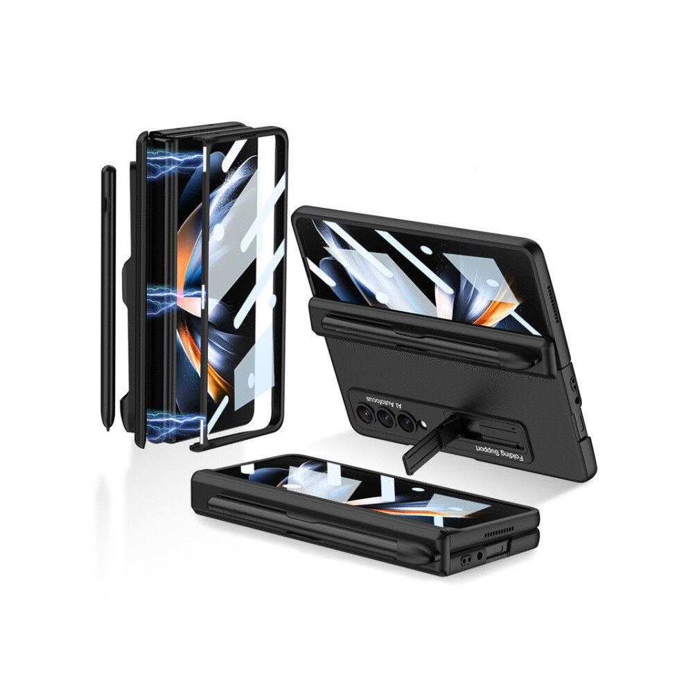 Gkk Magnetic Hinge Folding Phone Case Compatible Gift Samsung Galaxy Z Fold4 With Stand & Pen Slot (Cool ): Black 3225532135816