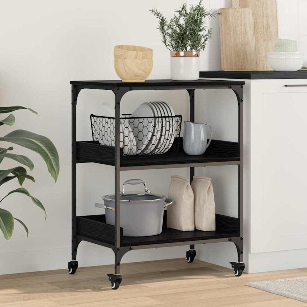 Vidaxl Kitchen Trolley Black Oak 60 X 41 X 80.5 Cm Engineered Wood