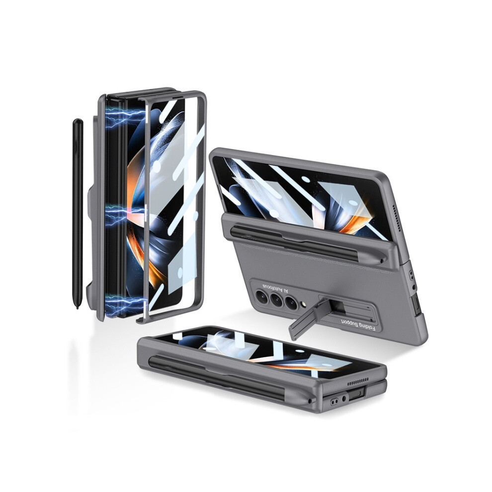Compatible Gift Samsung Galaxy Z Fold4 Gkk Magnetic Hinge Flip Phone Case With Holder & Pen Slot(Grey): Grey 3225532135786