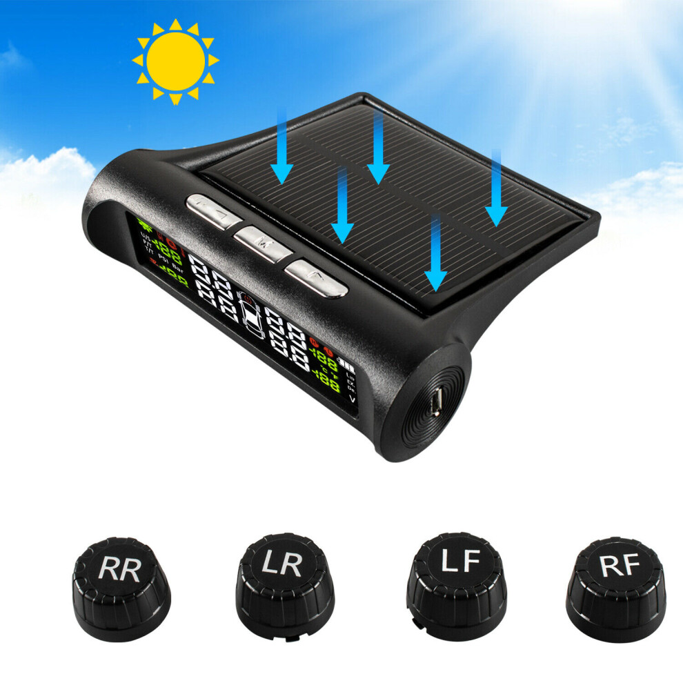 Solar Power Tire Pressure Monitoring System Wireless Tpms Monitor With External Sensor 113121871692