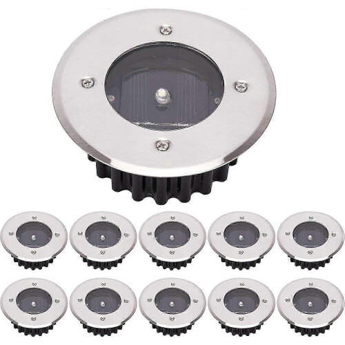 10 Pack LED Solar Ground Lights, IP65 Waterproof, Cool White Round, Energy Class A+ 1