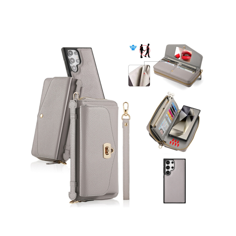 Multi-Functional Zippered Wallet Case With Diagonal Strap Compatible Gift Samsung Galaxy S24+ 5G (Gray):For Samsung Galaxy S24+ 5G Gray 8323175319763