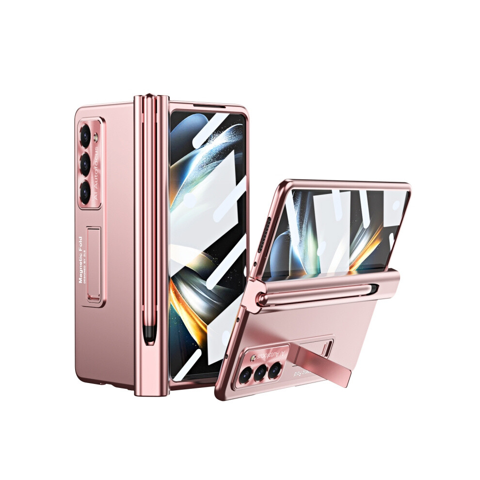 Compatible Gift Samsung Galaxy Z Fold5 Electroplating Corrugated Hinge Folding Phone Case With Pen Slot(Pink):For Samsung Galaxy Z Fold5 Pink 3225532135922