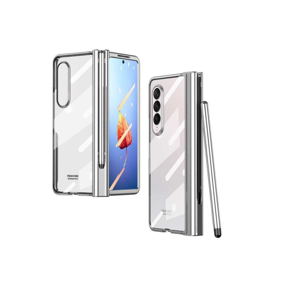 Full-Coverage Electroplated Phone Case Compatible Gift Samsung Galaxy Z Fold4 With Pen Slot And Screen Protector (Silver).:Silvery Silver 3225532136073