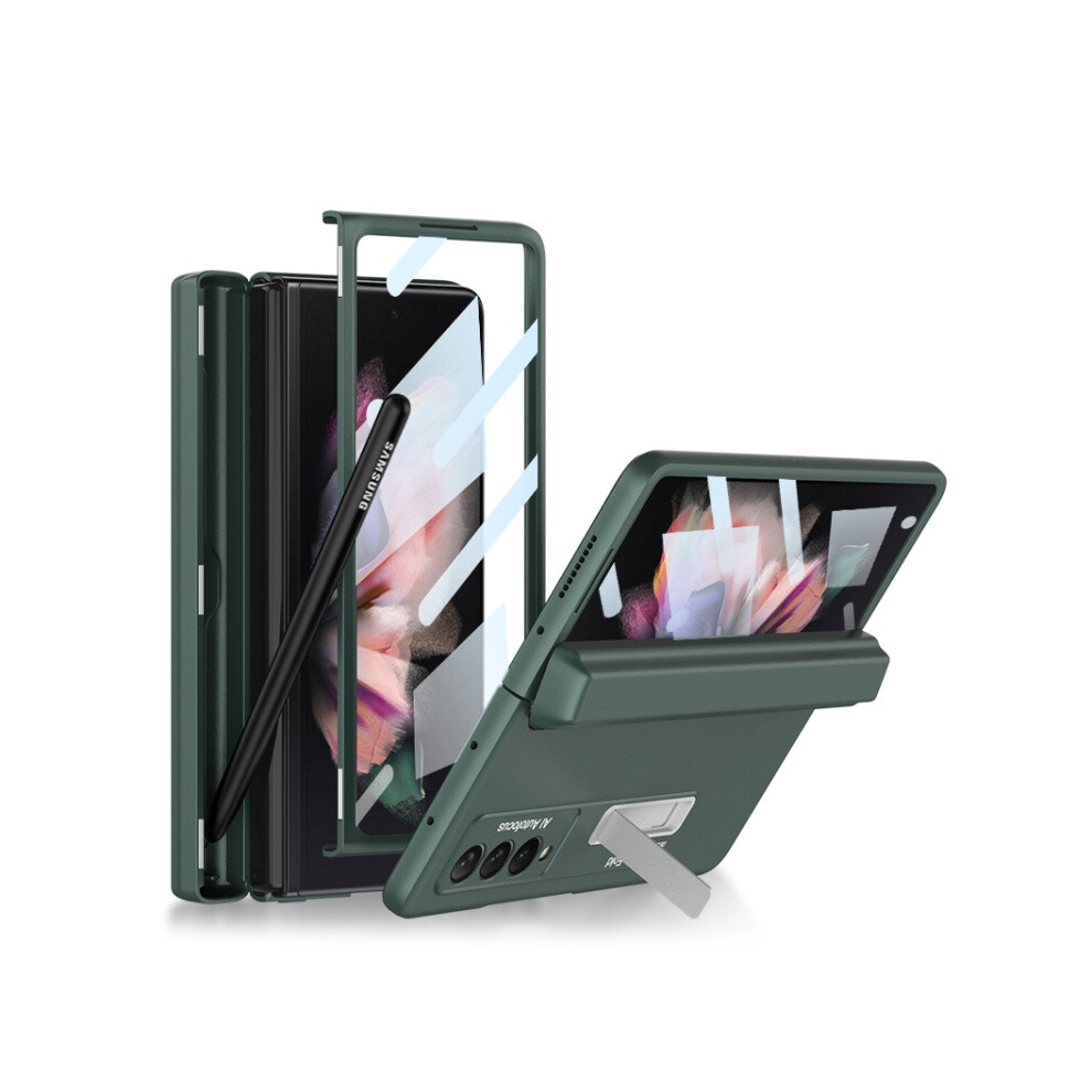 Gkk Case And Screen Protector Integrated Magnetic Folding Full Coverage Case With Pen Case Compatible Gift Samsung Galaxy Z Fold3 5G (Midnight ) Green 3225532136059