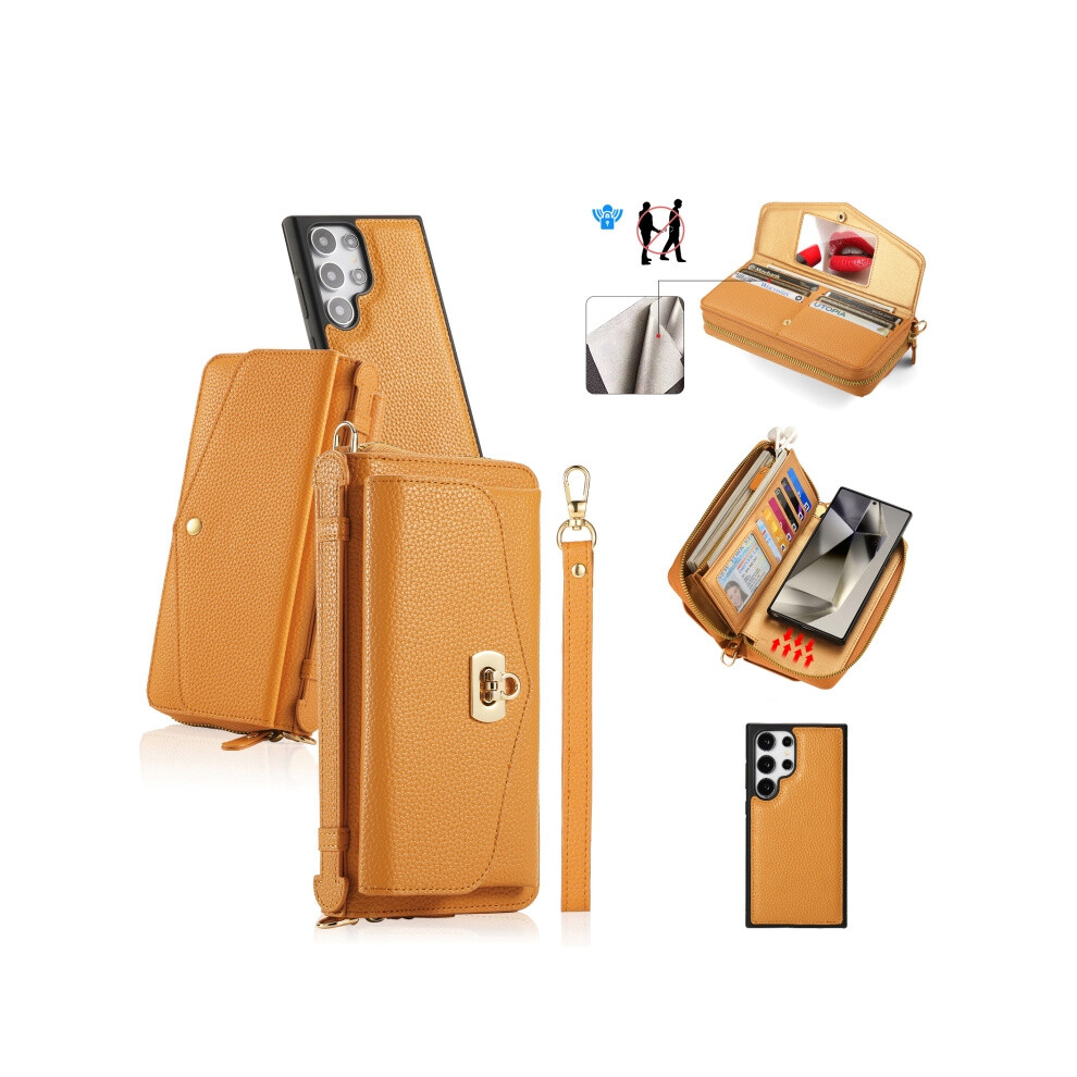 Multi-Functional Zippered Wallet Case With Diagonal Strap Compatible Gift Samsung Galaxy S24 5G (Orange):For Samsung Galaxy S24 5G Orange 8323175319824