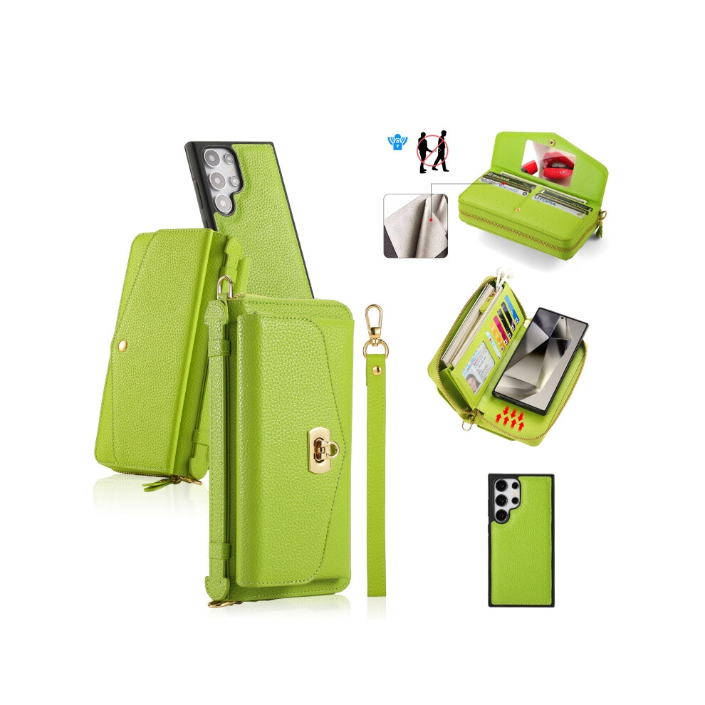 Multi-Functional Zippered Wallet Case With Diagonal Strap Compatible Gift Samsung Galaxy S24 5G (Green):For Samsung Galaxy S24 5G Green 8323175319725