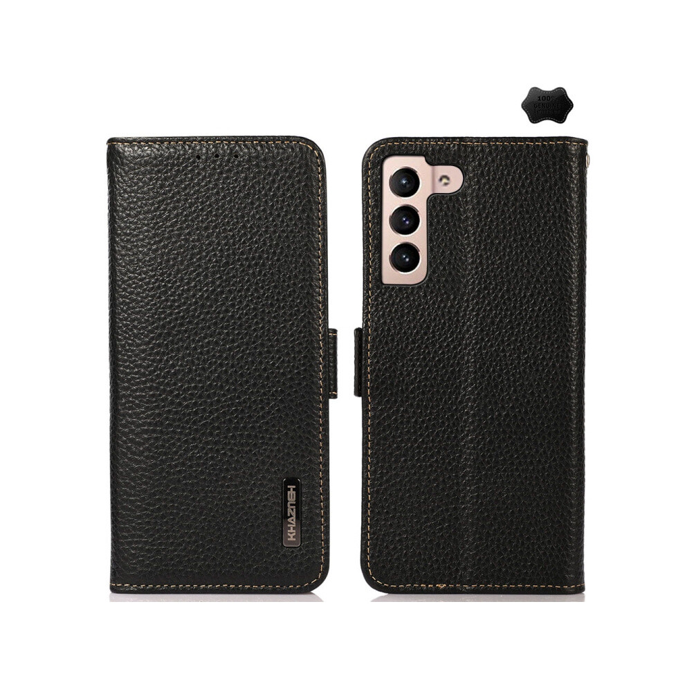 Khazneh Genuine Leather Side-Suction Litchi Texture Rfid Anti-Theft Case Compatible Gift Samsung Galaxy A35 5G (Black):For Samsung Galaxy A35 5G Black 4574221283291