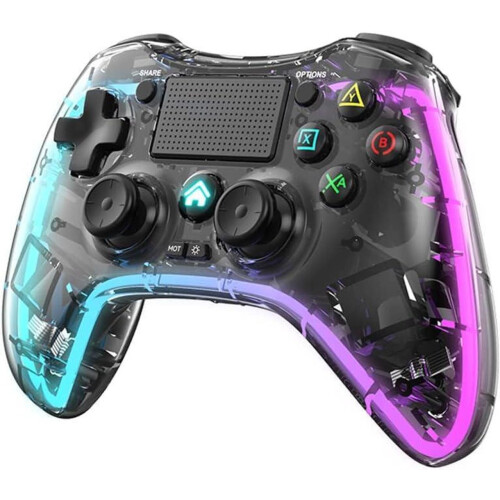 Clear Wireless Controller with 8 Color Adjustable LED Lighting Compatible with PS4 Pro/PS4 Slim/PS4 Controller, with Headphone Jack for PS4 Dualshock