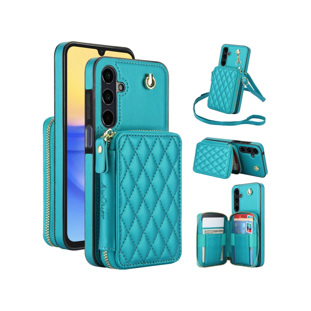 Compatible Gift With Samsung Galaxy A15 4G / 5G Awquer Aw001 Crossbody Zipper Bag With Phone Back Cover And Long/Short Lanyard (Green):For Samsung Ga Green 4906754170319