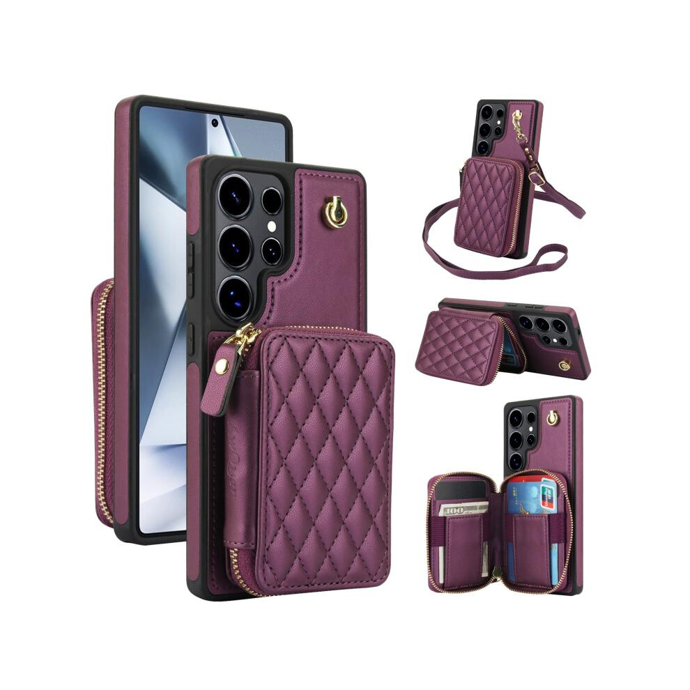 Awquer Aw001 Crossbody Zipper Bag Compatible Gift Samsung Galaxy S25 Ultra 5G With Long And Short Lanyards ( Purple):For Samsung Galaxy S25 Ultra Dark/Purple 4906754170449