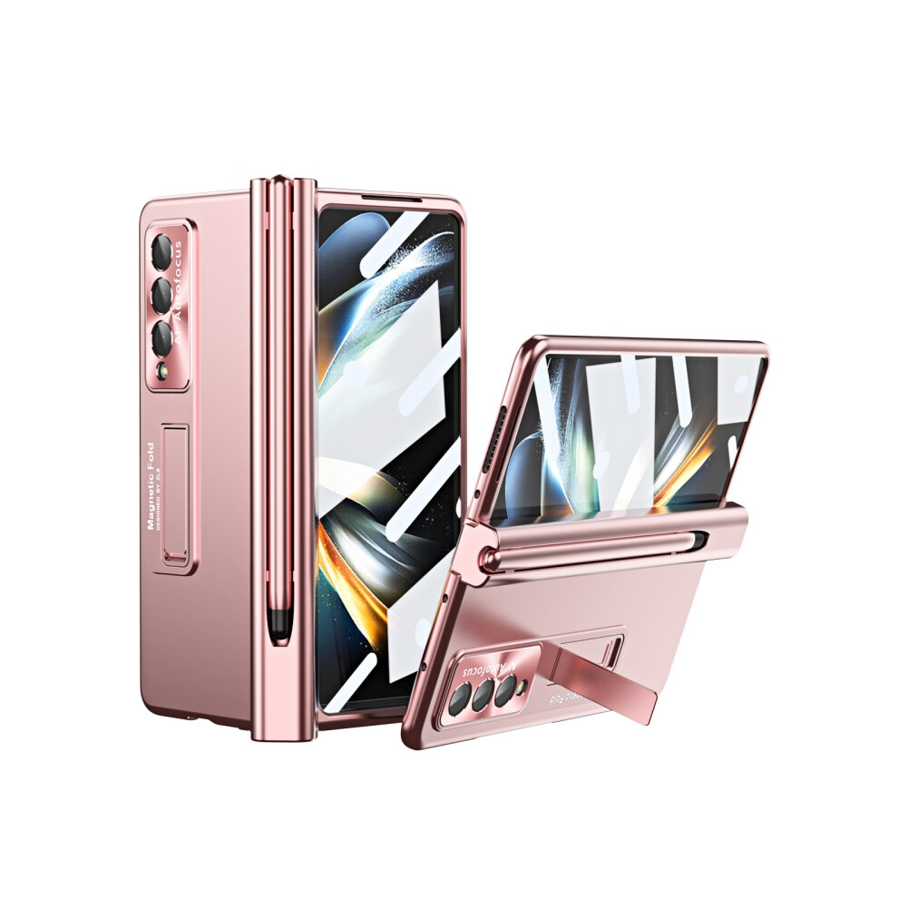 Compatible Gift Samsung Galaxy Z Fold4 Premium Series Electroplated Corrugated Hinge Folding Phone Case With Pen Slot (Pink):For Samsung Galaxy Z Fol Pink 3225532135939
