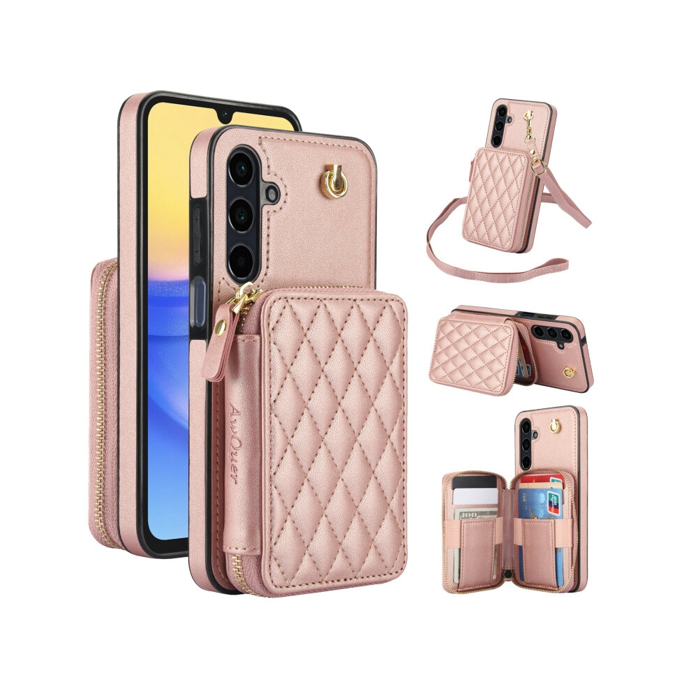 Compatible Gift With Samsung Galaxy A15 4G / 5G Awquer Aw001 Crossbody Zippered Phone Case With Long And Short Lanyards (Rose ):For Samsung Galax Gold 4906754170388