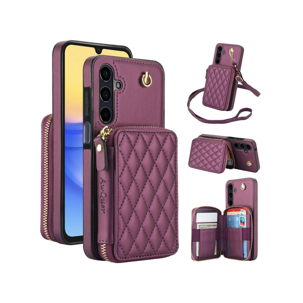 Compatible Gift With Samsung Galaxy A15 4G / 5G Awquer Aw001 Crossbody Zippered Phone Case With Long And Short Lanyards ( Purple):For Samsung Gal Dark/Purple 4906754170456