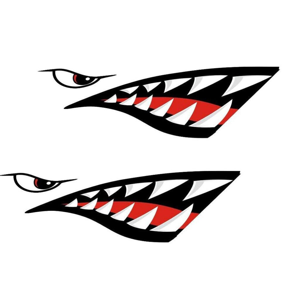 (B) 2PCS Waterproof Vinyl Shark Teeth Decals for Kayak, Boat, Car & Truck Stickers